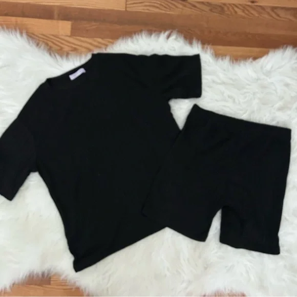 Cheibear Women’s Ribbed Pajama Set, Black, M - Picture 3 of 6